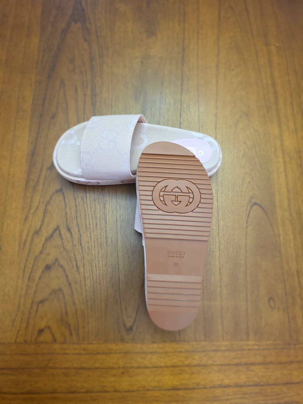 Denim light pink GG canvas platform slide sandals (NEW) - Picture 6 of 8